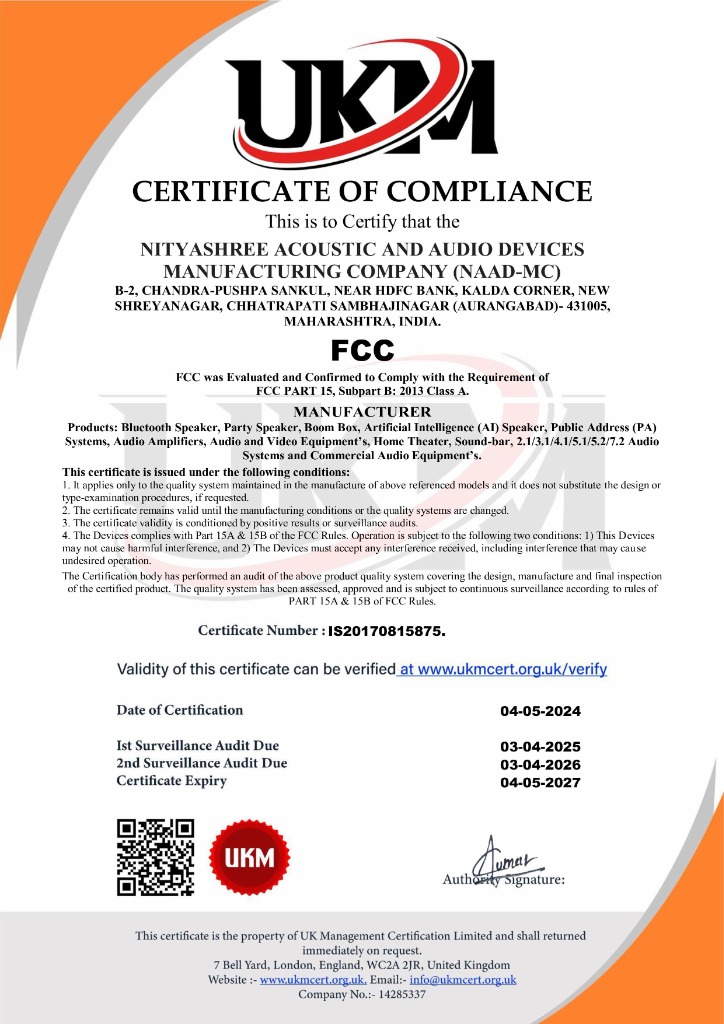 FCC Certificate — NAAD-MC
